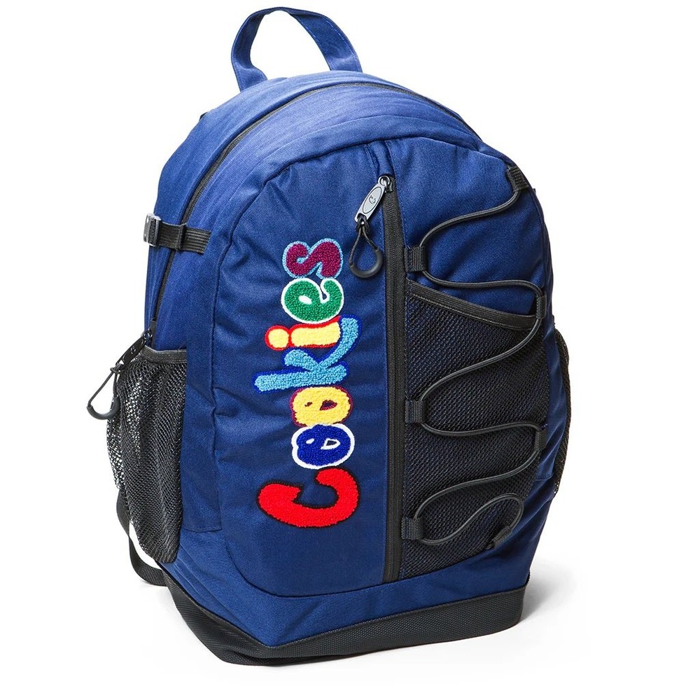 Cookies SF Blue Backpack Rainbow Chenille Logo Padded Bungee Streetwear‎ Bag NWT